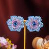 Light Luxury Atmosphere Three-Dimensional Flower Slightly Inlaid With Zirconium High-End Stud Earrings Earrings Elegant Turquoise Earrings