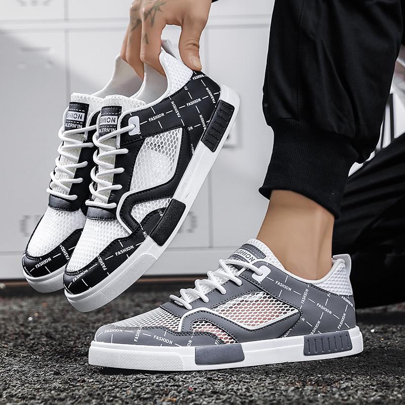 Мужская спортивная обувь, повседневная обувь для скейтбординга, летние дышащие студенческие серые кроссовки для бега, большие размеры