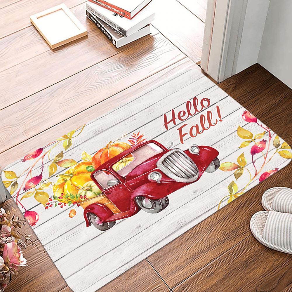 Autumn Pumpkin Truck Polyester Doormat Non-Slip Bath Mat Indoor Outdoor Home Decor Carpet Living Room Bedroom Kitchen Rug