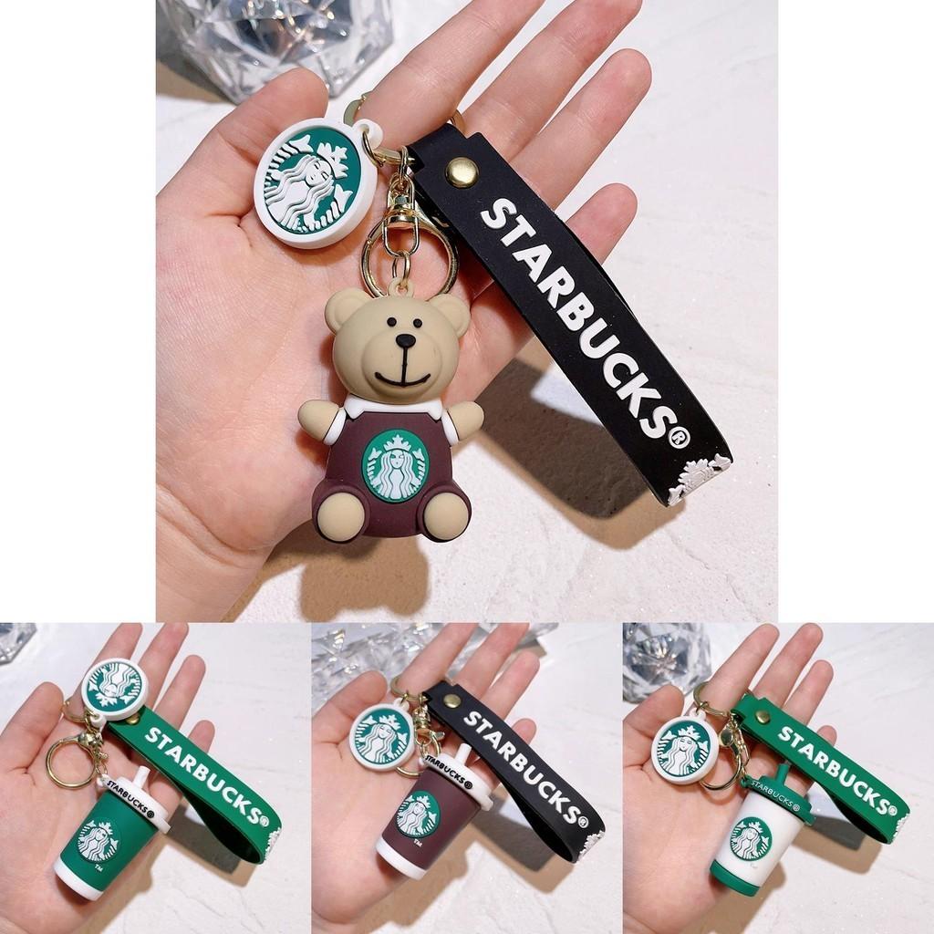 Очаровательный мультяшный брелок в виде стаканчика молочного чая Starbucks с силиконовыми подвесками в виде медвежат