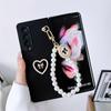 Cute Pearl Love Heart Chain Pendant Phone Case For Samsung Galaxy Z Fold 4 3 5 Cover Leather Hinge Protective Cases For Samsung Z Flip 3 Z Flip 4 5