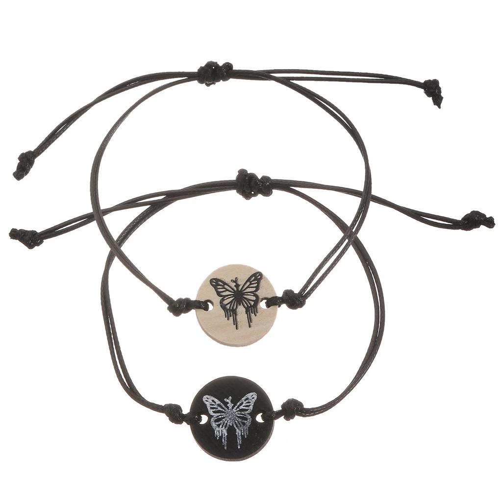 2 шт. Светящиеся браслеты для пар с бабочкой, солнцем, луной и звездой для женщин и мужчин, ручная работа, плетеный шнурок, браслеты для влюбленных, парные украшения, подарок