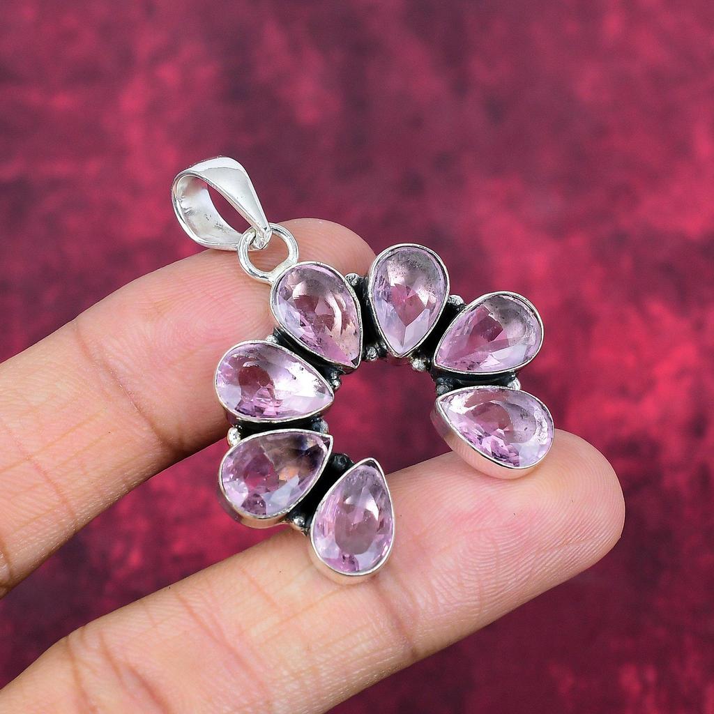 Подвеска с розовым кунцитом, драгоценный камень, кулон из стерлингового серебра 925 пробы, ювелирное изделие ручной работы, кулон с камнем по дате рождения, подарок для него