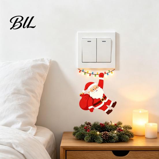 Socket Panel Decorative Stickers Santa Claus on Swing Switch Sticker, PVC Wall Decal, Christmas Party Supplies Removable Self-adhesive Light Cover for