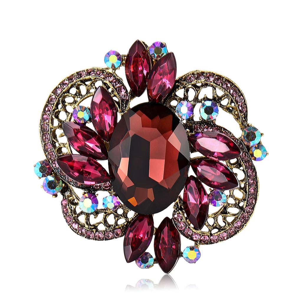 Fashion Personality Alloy Medium Glass Brooch Light Luxury Exaggerated Women'S Dress Coat Corsage Jewelry Pin