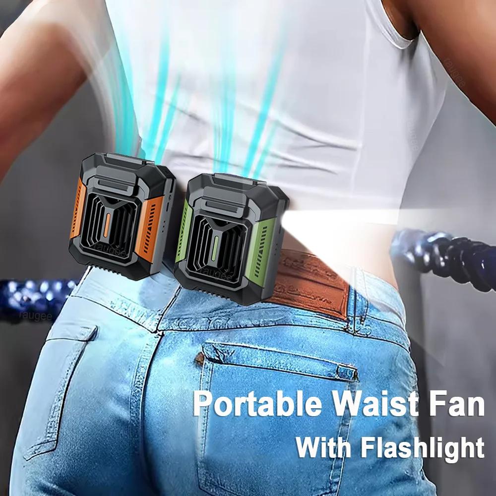 Portable Waist Fan Mini Rechargeable Portable Fan with 4000mAh Power Bank LED Lighting Wireless Fan for Sports Outdoor Working