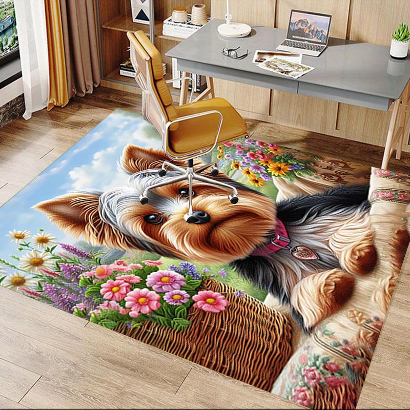 1PC Flower Basket Yorkie Extra Large Non Slip Floor carpet, Office, family, bedroom Large Area Rug Indoor Rugs, Vibrant Colors