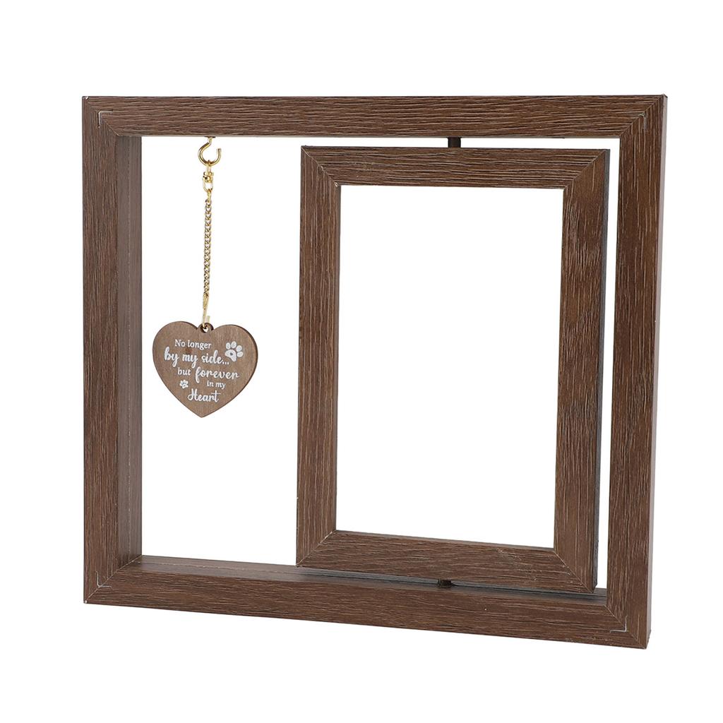 Dog Rotating Picture Frame Solid Wood Double Sided Heart Pendant Pet Memorial Photo Frame for Home