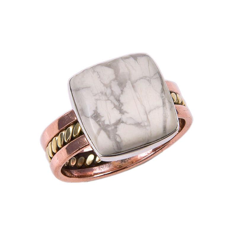 Натуральный Хоулит Яшма 925 Проба Стерлинговое Серебро Ювелирное Изделие Двухцветное Кольцо Р.8.5 V8g49