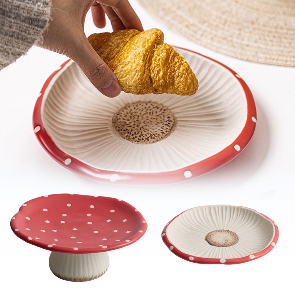 Керамическая тарелка с красным грибом, новая миска для столовых приборов, высокая тарелка в западном стиле, поднос для чая и десертов, декоративная домашняя еда, послеобеденный стол U7L5