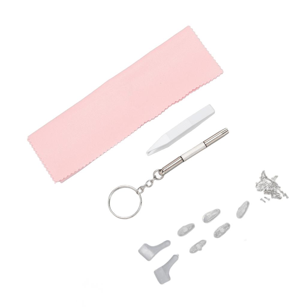 Eye Glass Repairing Kit Multiple Silicone Nosepiece Screwdriver Screw Tweezers Mirror Cloth Set