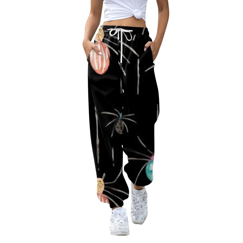Women's Casual Fashion Halloween Printed Leisure Pants Sweatpants Trousers Drawstring Elastic Waist Drawstring Drawstring Pants