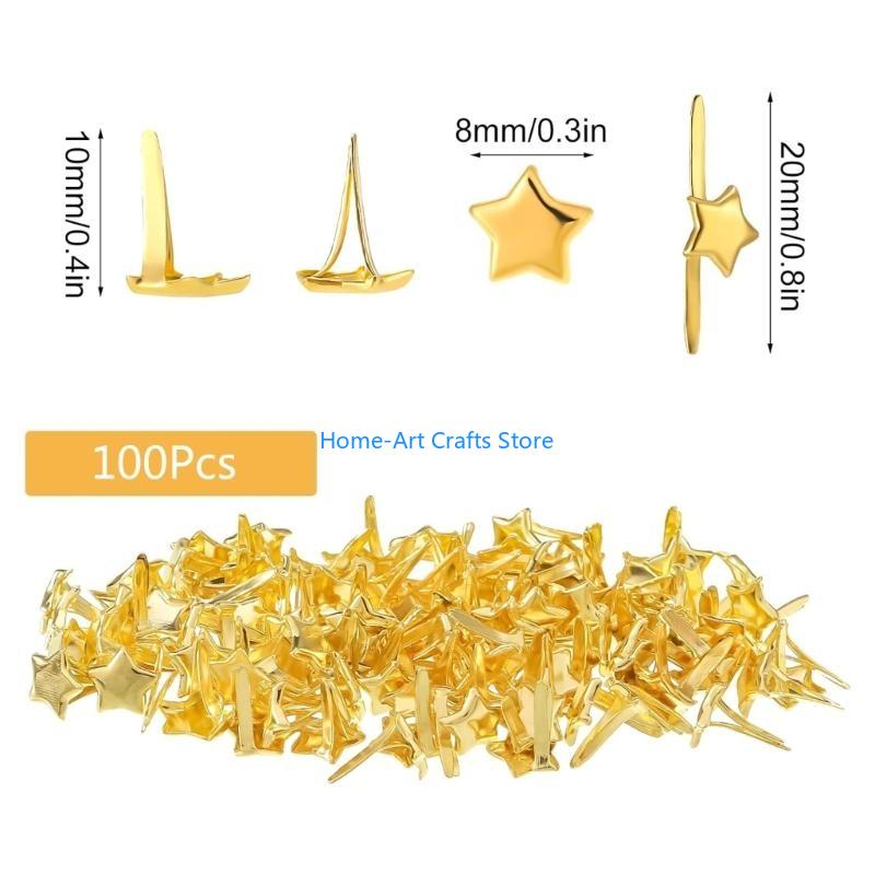Y3NA Mini Brads Pattern Clips Metal Paper Clasps Split Pins Star Head Clips for DIY