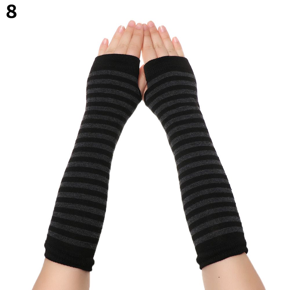 Мягкий полосатый нарукавник с длинным рукавом, длинная перчатка без пальцев, вязаные перчатки, напульсник, митенка до локтя