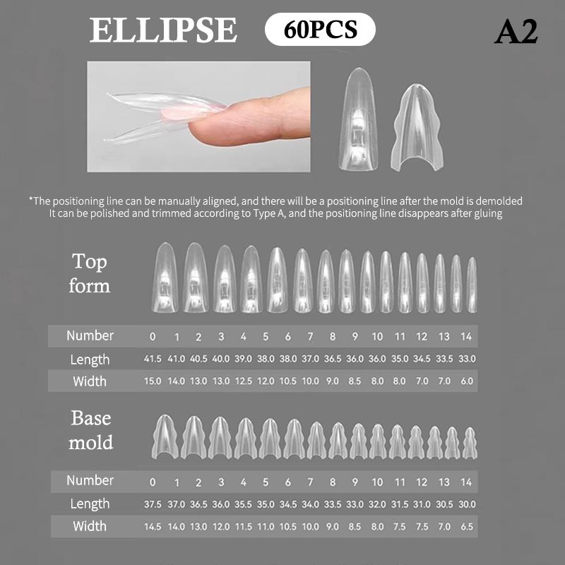 60PCS Sandwich Dual Nail Form Coffin Almond Nail Forms 15Size Reusable Top Bottom Forms Nail Art Extension