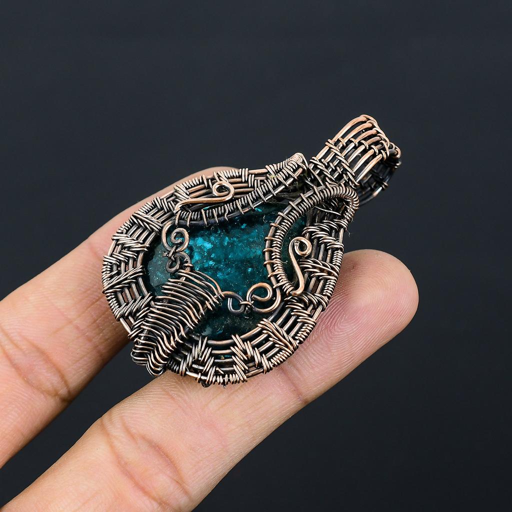 Синий Балтийский Янтарь Ручная Работа Медная Проволока Обмотка Подвеска 2.36" S2I15