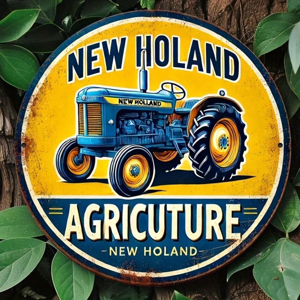 Винтажная металлическая табличка с трактором New Holland, 8-дюймовая круглая, декор для стены фермы