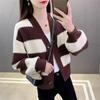 Осень Новый стиль женский полосатый свитер вязаный кардиган пальто женский короткий топ весна и осень