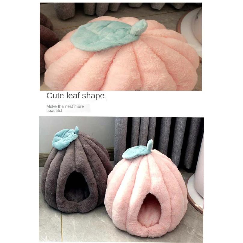 Pumpkin Shaped Cat Kennel Warm Kawaii Cat Mat Pet Bed House Yurt Push Cat Carpet Dog Cushion Removable Washable Nest Cat Blanket