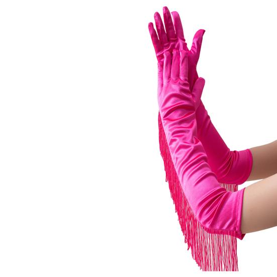 Fringed Elbow Gloves 17.7" Vintage Long Opera Pageant Gloves 1920s Bridal Gloves for Halloween Costume Party Wedding Accessories