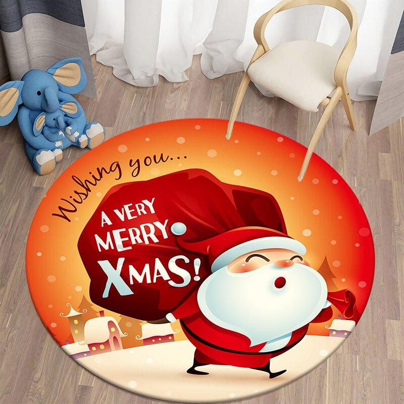 Christmas Round Carpet Santa Claus Area Rugs Kitchen Bedroom Carpet Living Room Children's Rugs Kids Play Mat Christmas Decor