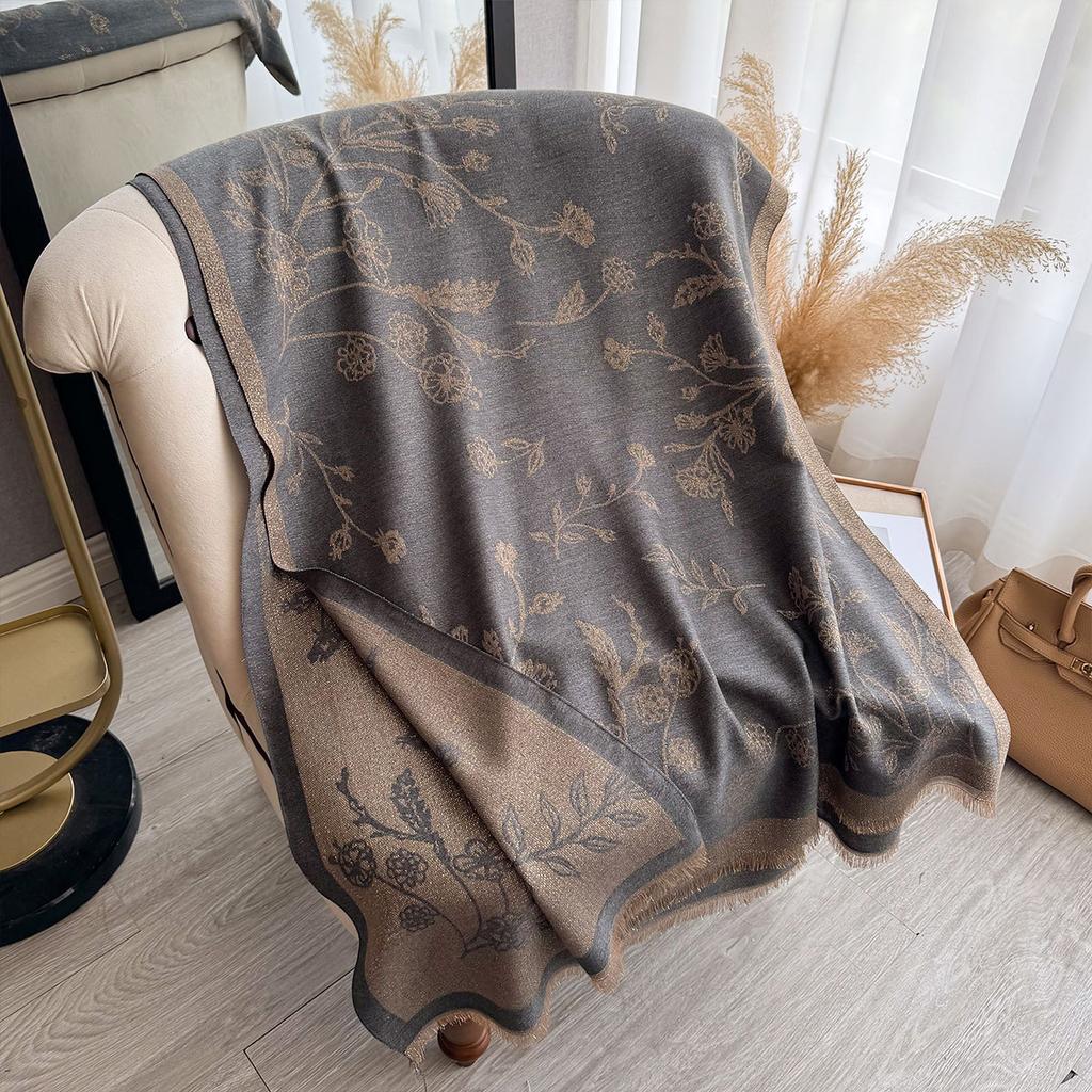 Gold Thread Scarf Women'S Autumn High-End Feeling Small Floral Japanese Silk Scarf Soft Thin Shawl Headscarf