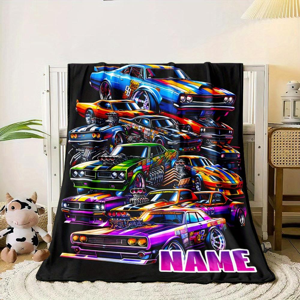 Custom name racing car themed flannel blanket, suitable for sofas, beds, birthdays, children, friends, gifts