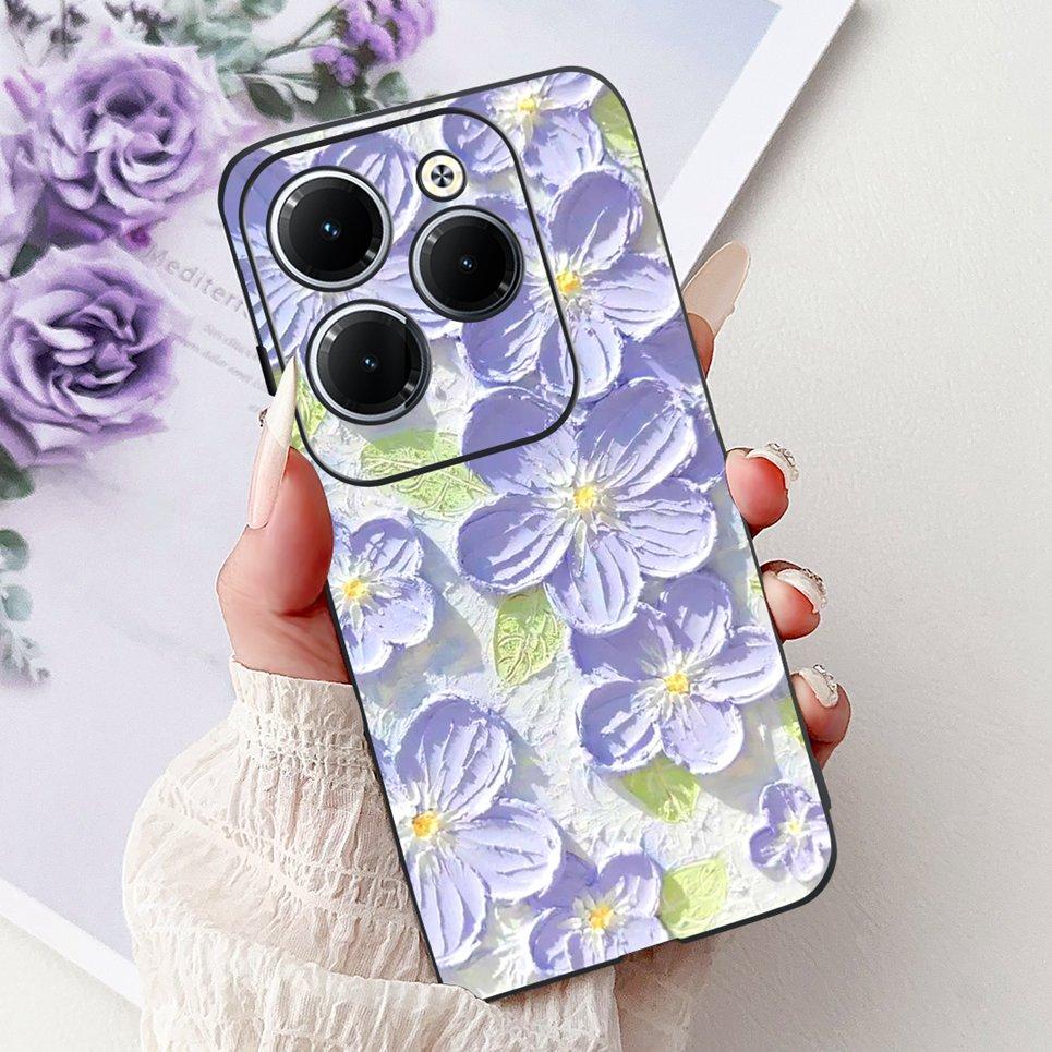 Чехол для Tecno Spark 20 Pro Plus Задний бампер Spark 20Pro 20C Цветная бабочка Цветок Рисунок Чехол для телефона Черный Мягкий силикон