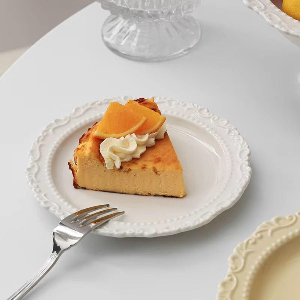 Embossed Design French Relief Plate Round Shape Dessert Serving Tray Formal Occasions