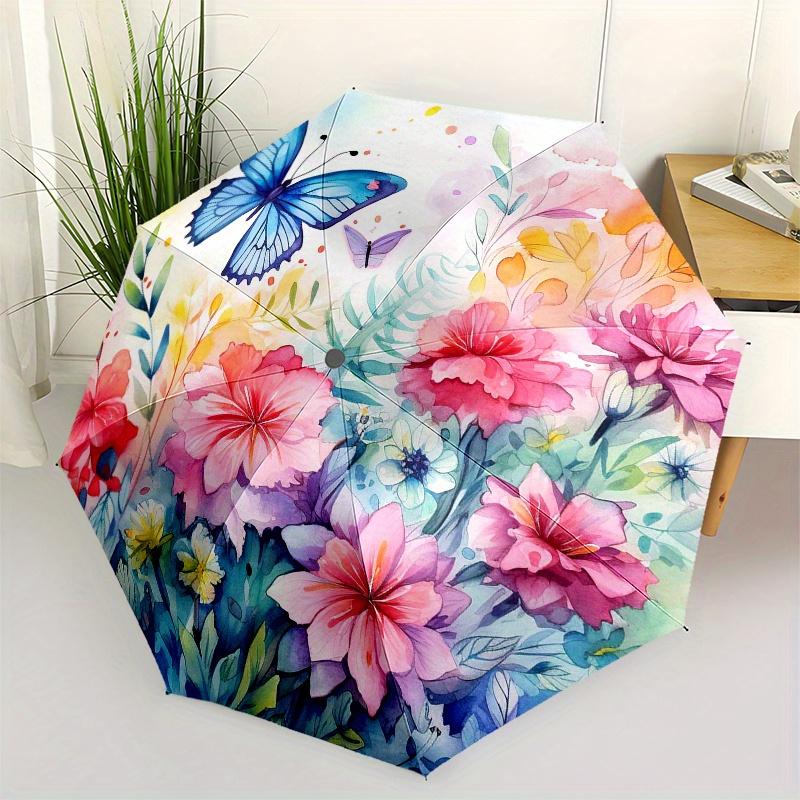 Watercolor Butterfly and Flowers Circular Wall Art Print Umbrella, Christmas Gift Y104
