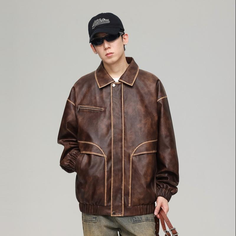 Американская кожаная куртка мужская ранняя осенняя новая уличная красивая повседневная куртка с лацканами High Sense