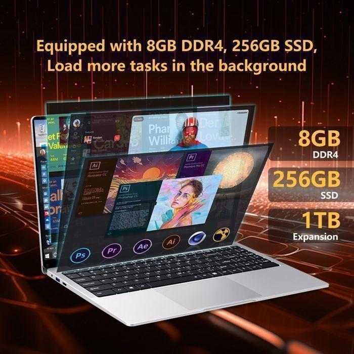 15,6" Портативный ПК, Intel Celeron N4000(До 2,6 ГГц),1080P FHD, ОЗУ 8 ГБ, Хранилище 256 ГБ, Win 11 PRO, WiFi5, Ноутбук