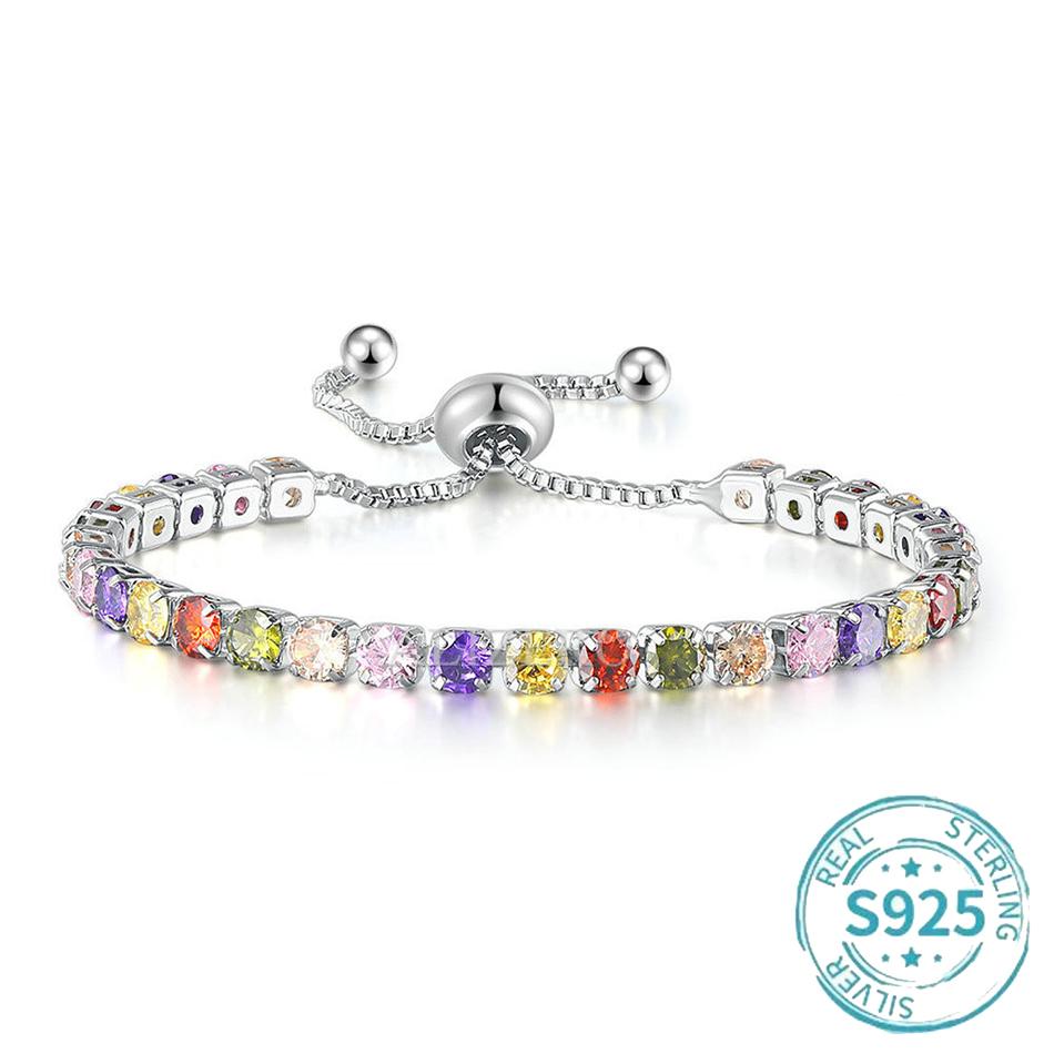 ALIZERO S925 Silver Bracelet Multicolor Zirconia Tennis Bracelets For Women Fashion Luxury Charm Jewelry
