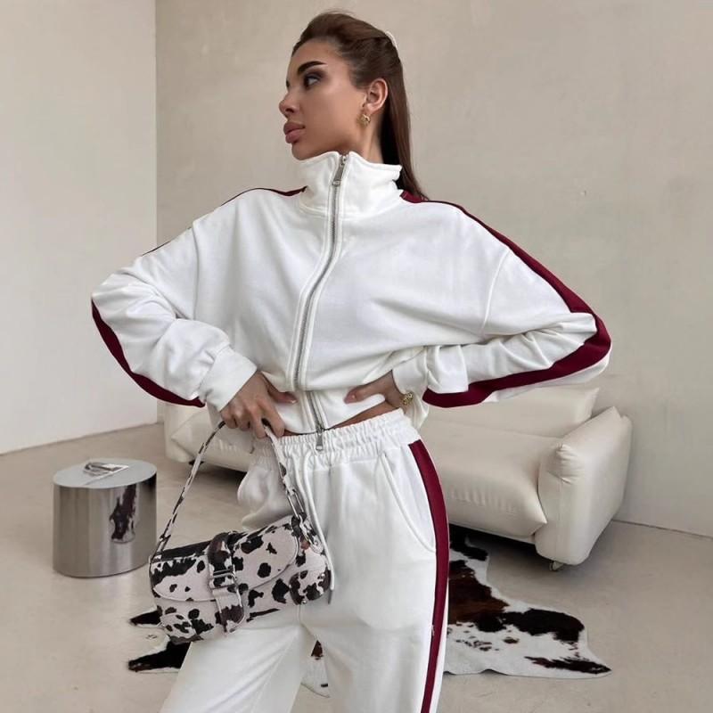 Womens Colorblock Casual Two-Piece Set Long Sleeve Zip-Up Hoodie Drawstring Joggers Streetwear Outfit
