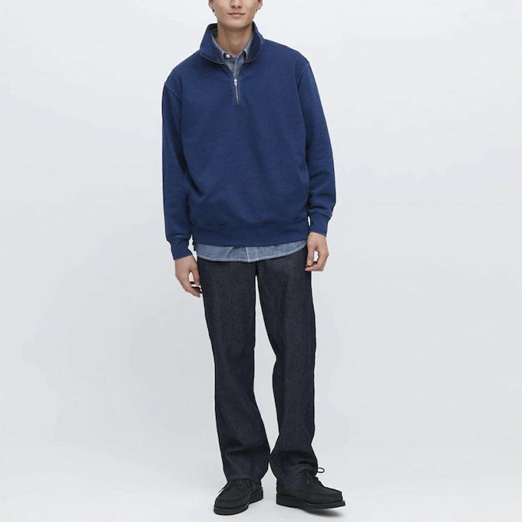 Uniqlo SS23 Однотонная Минималистичная Толстовка с Полумолнией и Воротником-стойкой Свободная с Длинным Рукавом Мужская толстовка Светло-голубая 457906-67