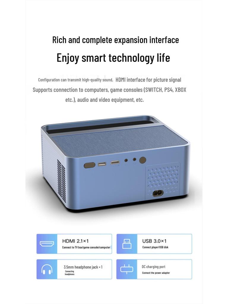 Портативный беспроводной проектор 2025 Ultra-Clear 4K с автофокусом и совместимостью с Android, оптимизированный для проецирования на белую стену.