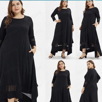 Мусульманское платье больших размеров для женщин: Круглый вырез, рукав 3/4, сетчатая вставка, с разрезом