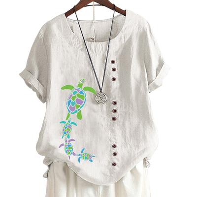 Женская повседневная футболка из льна и хлопка с 6 уникальными рисунками животных, круглым вырезом, короткими рукавами, S-5XL