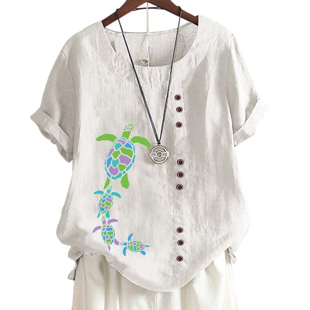 Женская повседневная футболка из льна и хлопка с 6 уникальными рисунками животных, круглым вырезом, короткими рукавами, S-5XL