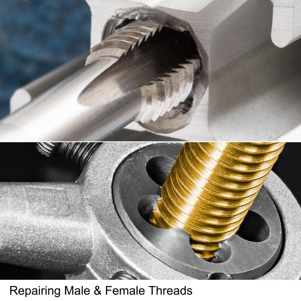 Uxcell Набор метчиков и плашек из 2 штук, Метчик и круглая плашка с резьбой 3/8-20 UNF, Инструмент для нарезания резьбы, Набор метчиков и плашек для ремонта резьбы гаек, винтов, болтов