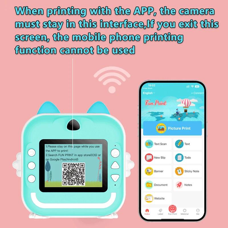 Children Digital Camera Instant Print for Kids Thermal Print Camera Instant Photo Printing Camera Video Toys+32G Memory Card
