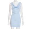 D25Ds585 European and American Women's Fashion Summer New Solid Color Casual Slim Fit Chain Detail Backless Swing Collar Sleeveless Dress
