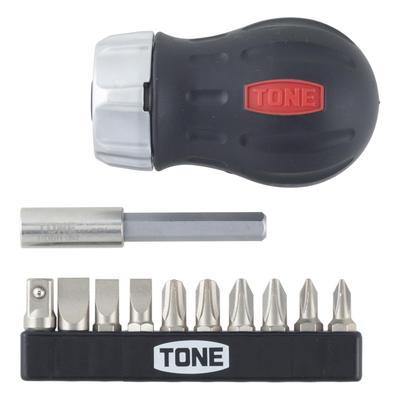 Набор отверток TONE Ratchet Stubby Driver RSD10S, вставка бит, черный цвет, 12 предметов и 6,35 мм (1/4") СОДЕРЖАНИЕ