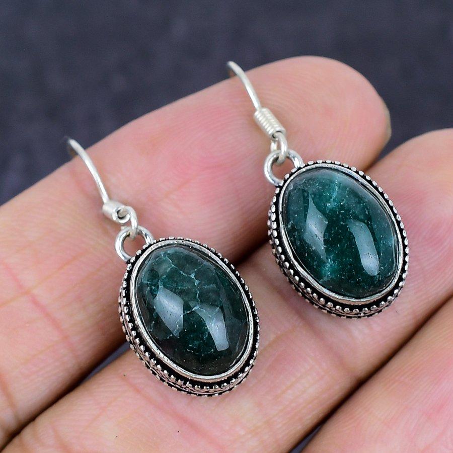 Green Apatite Gemstone Handmade 925 Sterling Silver Jewelry Earring 1.38" N2n51