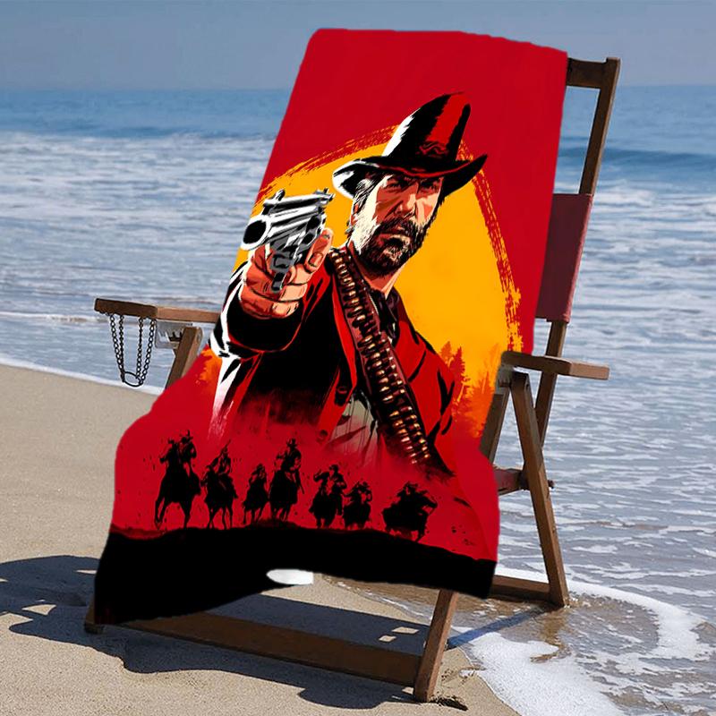 Пляжное полотенце с принтом Red Dead Redemption 1 - мягкое, впитывающее, быстросохнущее, можно стирать в машине - идеально для плавания, кемпинга, купания