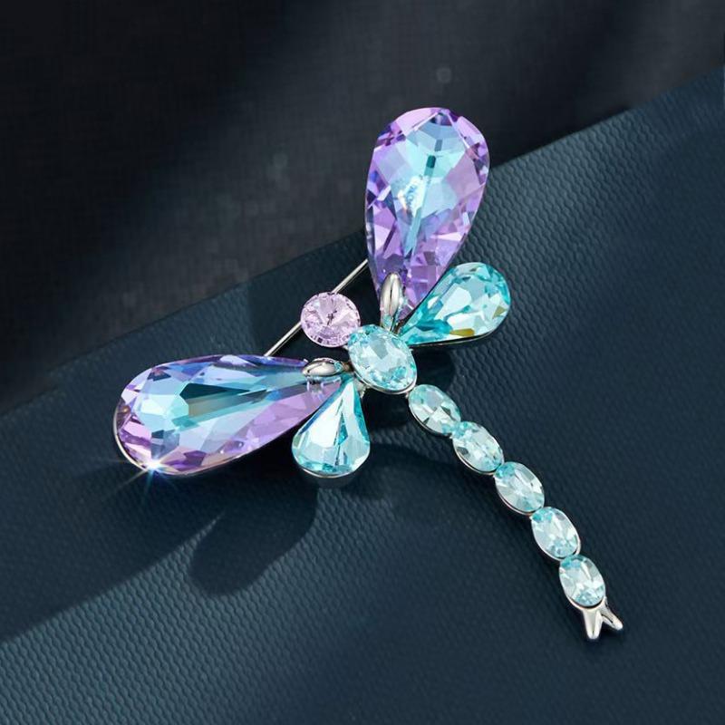 Light Luxury Crystal Dragonfly Brooch, High-end Feminine Charm, Colorful Insect Corsage, Niche Design Sense Brooch