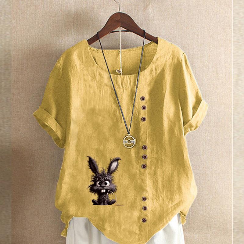 Женская модная футболка с коротким рукавом и принтом милого кролика, свободная хлопковая рубашка, повседневная свободная летняя блузка, топы больших размеров