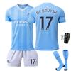 Manchester City 23/24 Home Football Jersey 17 De Bruyne 9 Haaland 10 Grealish Blue Match Edition with Socks