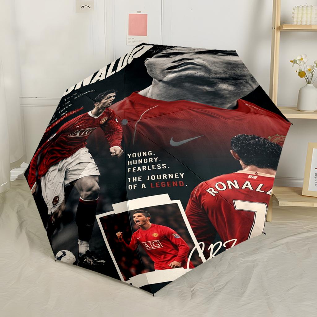 Football Player Action Portable Automatic Umbrella Compact 8-Rib Design Durable Plastic & Iron Travel Essential Elegant Umbrella