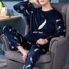 Sleepwear Suit Loose Sleeping Wear Thermal Thick Warm Flannel Pajama Sets Men Clothing